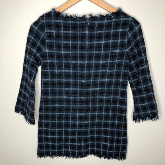 SARA Campbell  Plaid Blue Squares Tweed 3/4 Sleeve Top Size XS - Picture 5 of 6